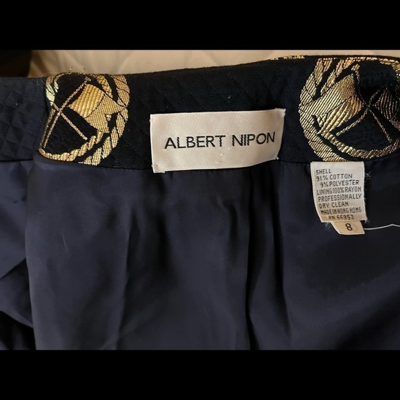 #Vintage Albert Nipon Navy & Gold Print Jacket - Picture 3 of 6